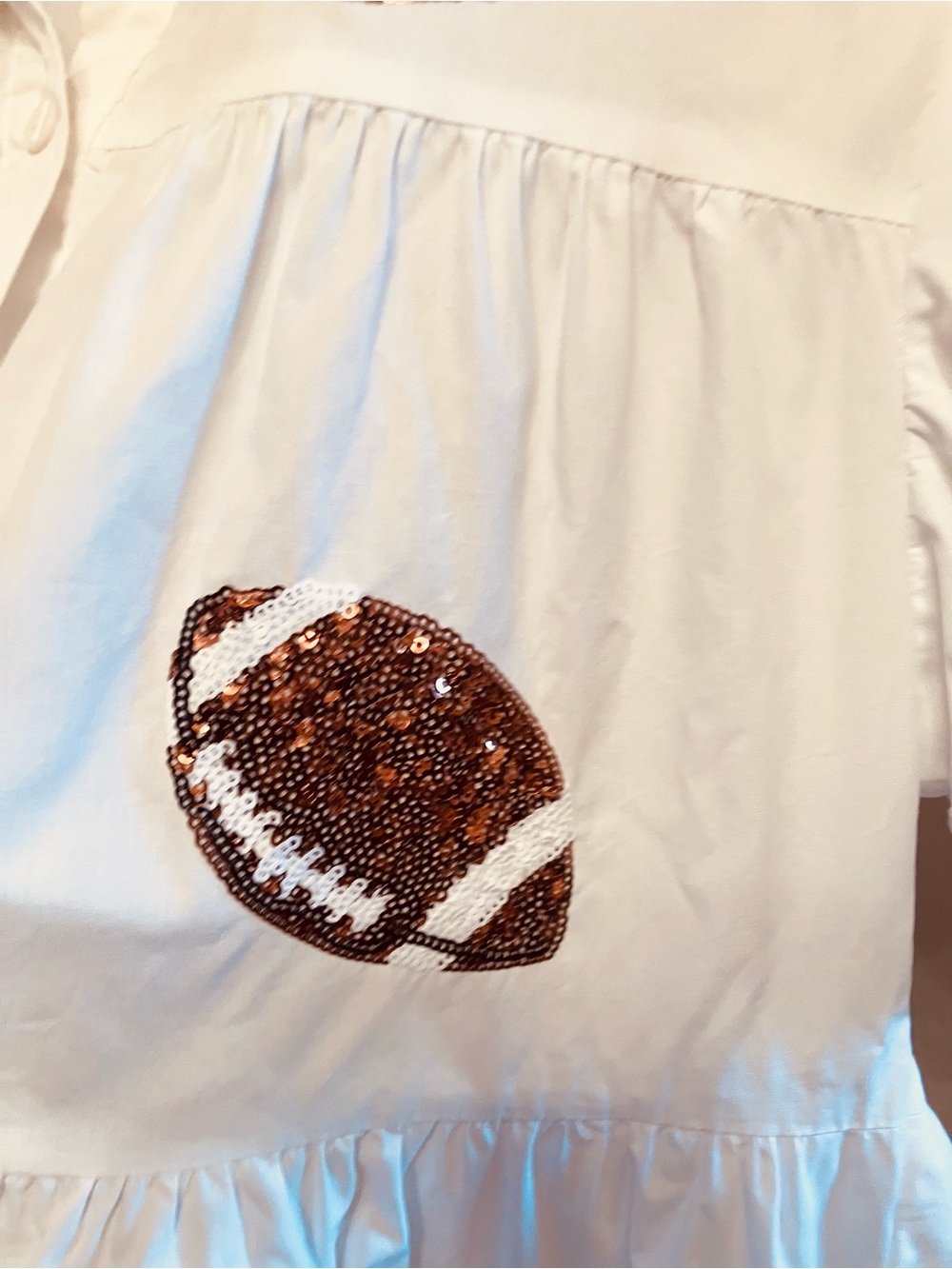 Peach Love White Sequin Football Tiered Babydoll Gameday Shirt Dress - Medium - Picture 7 of 13